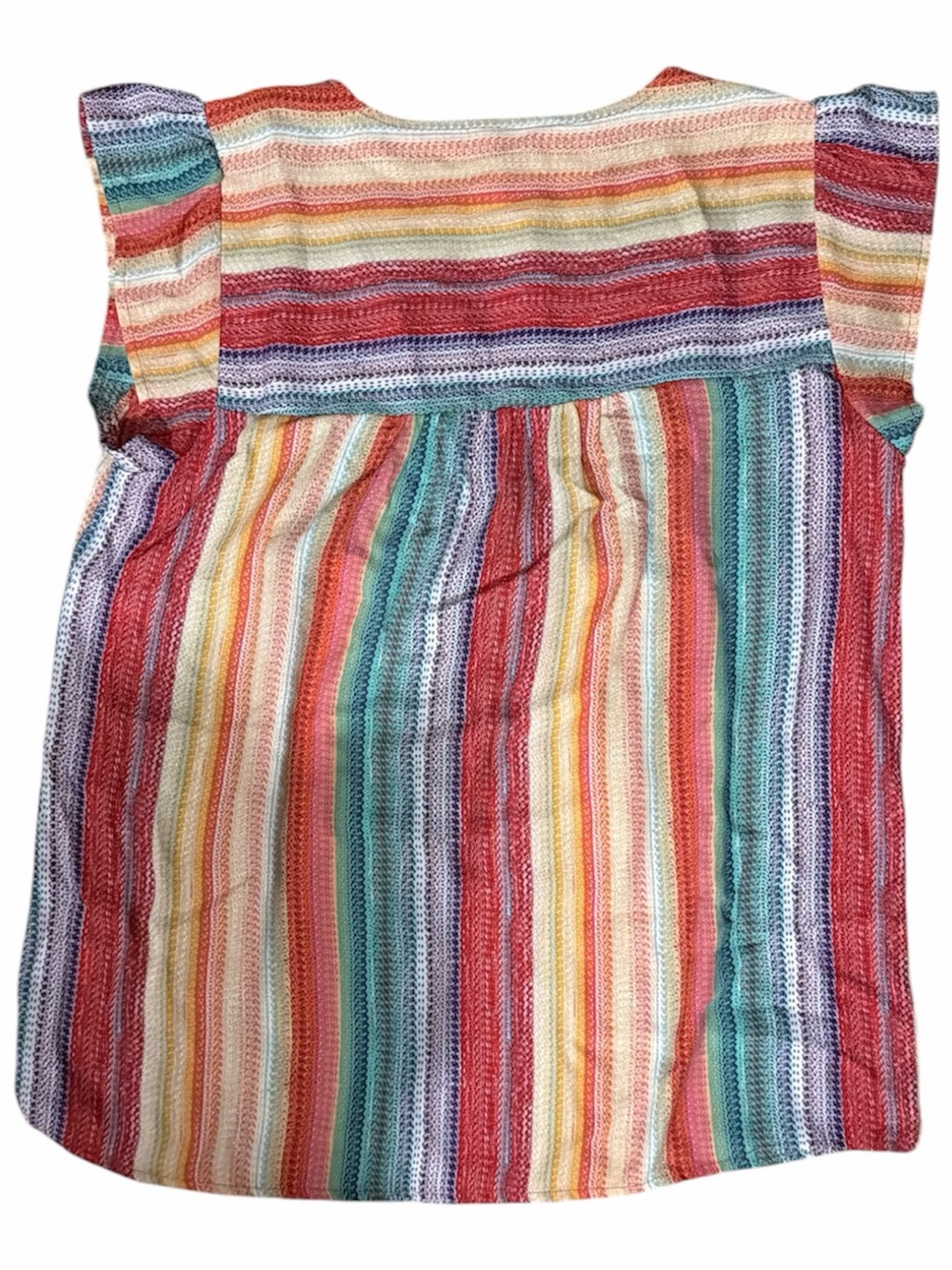 SAVANNA JANE Multi-Color Striped Embroidered Flutter Sleeve Blouse - Picture 6 of 6